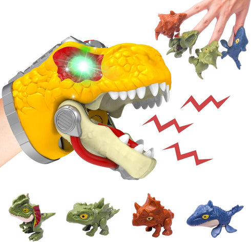 COSOOS T-Rex Dinosaur Hand Puppet with Realistic Roar Sound, Glowing Eyes, Movable Mouth & 4 Little Dinosaur Toys, Jurassic Storytelling Adventure...