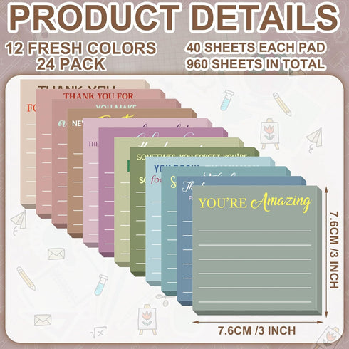 Yinder 24 Pcs Employee Appreciation Sticky Notes Thank You Gifts Bulk End of Year Teacher Gift Mini Pocket Inspirational Notepads for Coworker Gra...