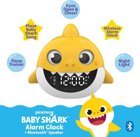 Core Innovations Baby Shark Alarm Clock and Bluetooth Speaker, Yellow...
