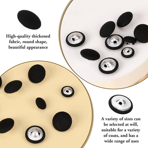 80 Pcs Black Buttons, Satin Tuxedo Buttons, Satin Covered Metal Shank Buttons, Vintage Black Coat Sewing Button, Jacket Buttons Dress Buttons(10mm...