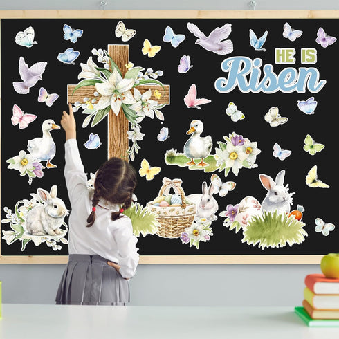 Easter Bulletin Board Decorations He is Risen Cutouts with Glue Point Spring Easter Jesus Resurrection Bulletin Board Decor for Easter Religious C...