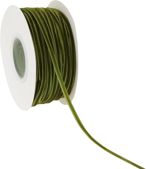 Moss Velvet Ribbon 1/8" Thin Green Ribbon Vintage Velvet Ribbon Narrow Olive Green Ribbon 1/8" for Wedding Invitations, Crafts, Gift Wrapping, and...