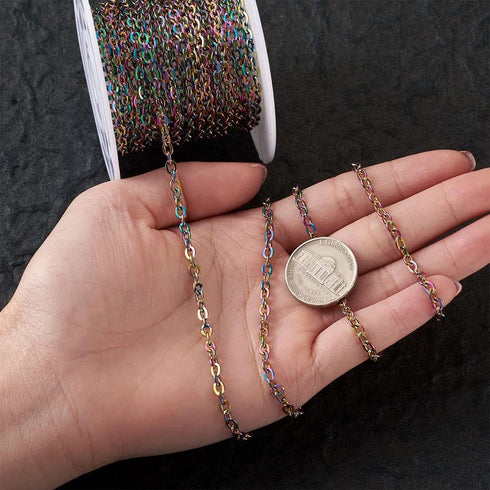 16.4 Feets 304 Stainless Steel Cable Chains Colorful Unwelded Twisted Cable Necklace Chain Link with Spool 4x3x0.7mm for DIY Bracelet Necklace Jew...