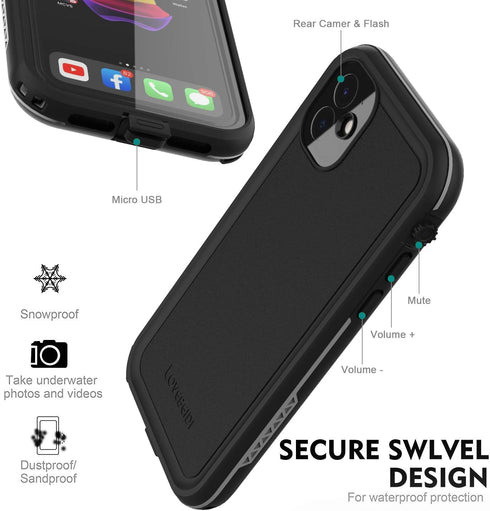 for iPhone 11 Waterproof Case 6.1 Screen Protector Underwater Shockproof Full-Body Dustproof Rugged Case for Aplle iPhone 11 (Black & Gray)...