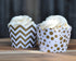 Gold and White Cupcake Wrappers for Weddings, Graduations, Kids and Adult Birthday Parties, Baby Showers. Set of 24 Reversible Cup Cake Holder Wra...