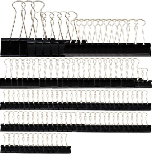DSTELIN Binder Clips Paper Clamps Assorted Sizes 120 Count (Black), Large, Medium, Small, X Small and Micro, 5 Sizes in One Pack, Meet Your Differ...