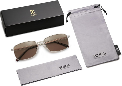 SOJOS Retro Vintage Rectangle Polarized Sunglasses Mens Womens Classic UV400 Metal Sunnies SJ1215...