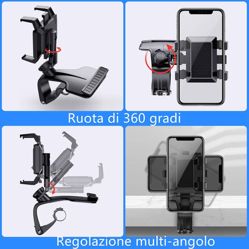 Car Phone Holder, Multifunction Car Dashboard Holder Rearview Mirror with 360 ° Adjustable Spring Clip, Suitable for 3 to 7 Inch Smartphones (Cent...