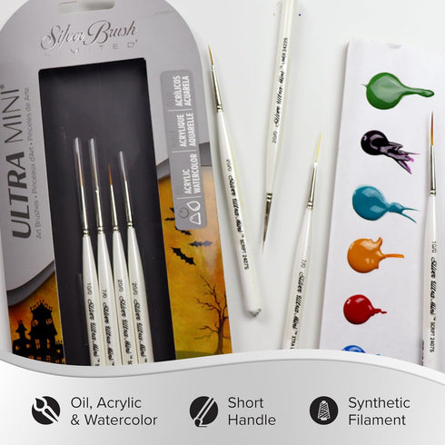 Silver Brush Limited UMS-2445S Ultra Mini Detail Set, Paintbrushes for Watercolor, Gouache, Inks, Dyes, Acrylic, & Heavy Body Paints, Set of 4, Sh...