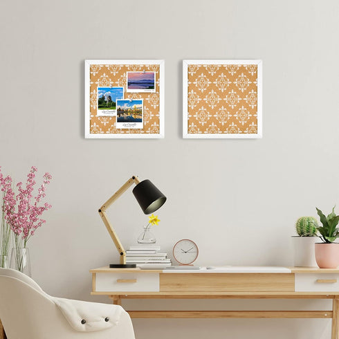 Decorative Cork Board for Walls, Square Bulletin Board with Floral Print, White Framed Pin Board Vision Board for Office School Bedroom and Dorm R...