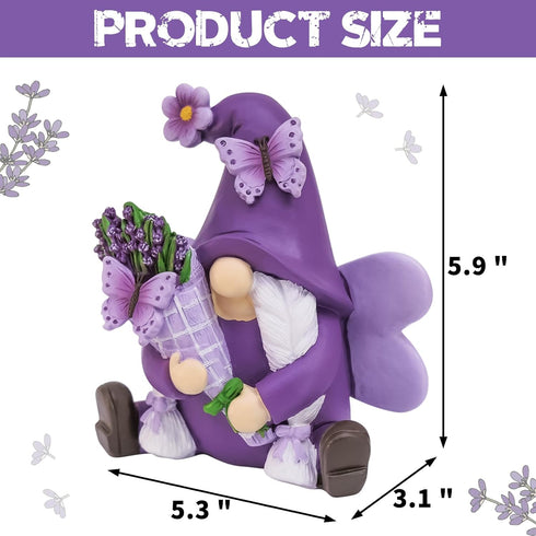 Lavender Gnomes Decor, Spring Resin Garden Gnome Decorations for Home Indoor/Outdoor Pastel Purple Spring Lavender Decorations Farmhouse Butterfly...