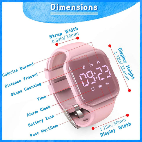 Kids Led Fitness Tracker Watch, Non-Bluetooth Digital Pedometer Wristwatch, Waterproof, 12/24 H, Stopwatch, Calendar, for Children Girls Boys Teen...