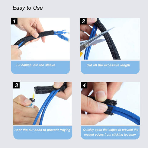 CrocSee 10ft - 1/4 inch Braided Cable Management Sleeve Cord Protector - Self-Wrapping Split Wire Loom for TV/Computer/Home Theater/Engine Bay - B...