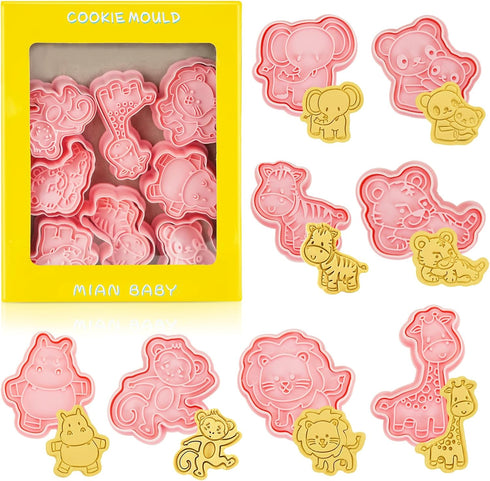 8 Pcs Cookie Cutters, 3D Cookie Cutter with Plunger Stamp, Animal Shape Cookie Molds, Embossing Plastic Biscuit Cutter Set for Kids Fondant Cookie...