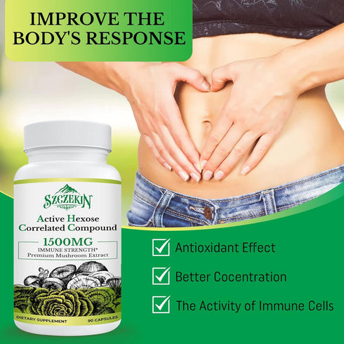 Active Hexose Correlated Compound 1500 mg Supplement, Natural 8 Mushroom Extract Supplement, Immune System, Liver Function, Natural Killer and T C...