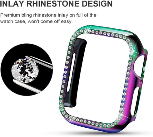 Compatible with Apple Watch Case 44mm SE SE2 Series 6/5/4 Bling Crystal Diamonds Rhinestone Bumper Cover for Women, Hard PC Protective Frame for i...