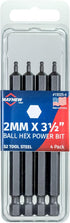 Mayhew Tools 19525-4 USA Metric Ball Hex Power Bit, 2mm x 3.5", 4-Pack...