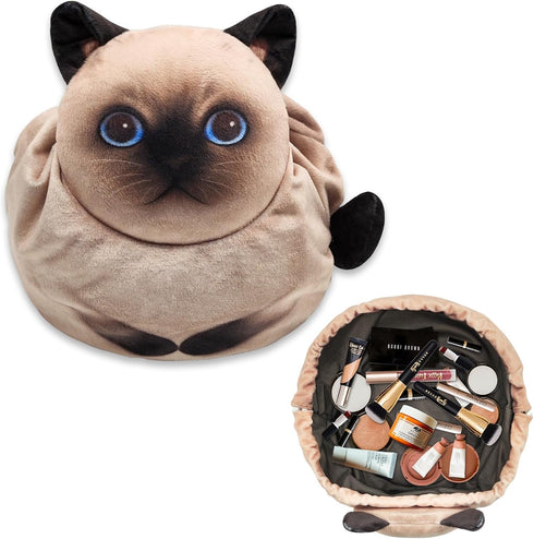 Drawstring Makeup Bag, Cat Makeup Bag, Travel Makeup Organizer, Cosmetic Pouch Bag, Cat Gift for Women, Lay Flat Makeup Bag Gifts for Cat Lovers...