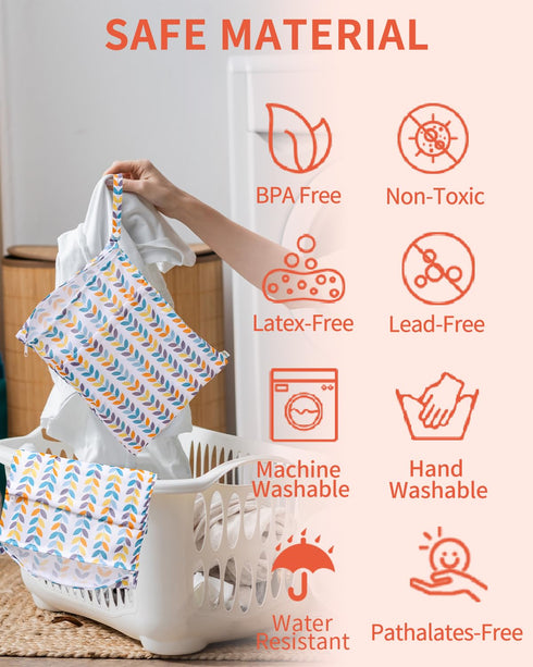 babygoal Wet Dry Bags for Baby Cloth Diapers, Washable Travel Bags, Beach, Pool, Gym Bag for Swimsuits & Wet Clothes with Two Zippered Pockets 3 P...