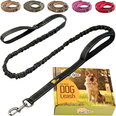 Heavy Duty Bungee Dog Leash 6 ft - 7.5 ft for Large and Medium Dogs | No Pull, Reflective, Tactical Dog Leash | Soft Neoprene Padded Double Handle...