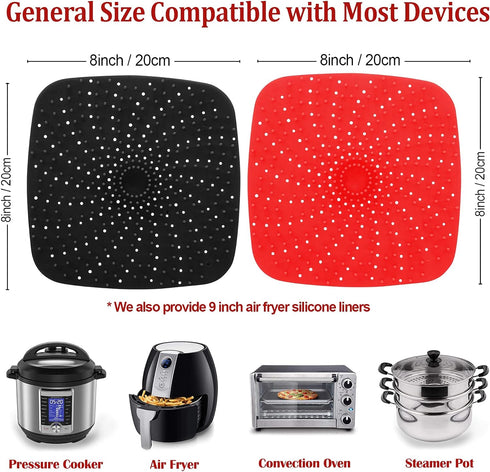 Upgrade Reusable Air Fryer Liners With Raised Silicone | Patented Product | BPA Free Non-Stick Mats | Tray Accessories | 2 Size Options 8 Inch Squ...