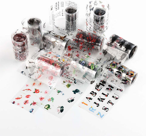 10 Rolls Traditional Chinese Style Nail Foil Transfer Stickers Ink Painting Chinese Characters Pattern Nail Foil Sheets Transfer Foils Stickers Cl...