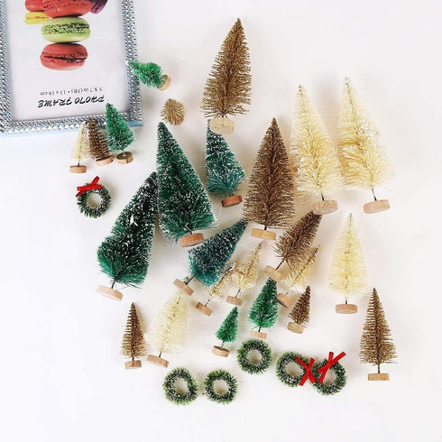 30 Pieces Miniature Sisal Frosted Christmas Trees Bottle Brush Mini Trees Plastic Tabletop Trees Ornaments for Christmas Room Decor Home Table Top...