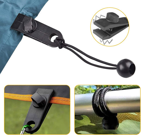 24 Pcs Tarp Clips and Ball Bungee Cords -Tarp Clamps Heavy Duty Lock Grip Tent Pool Awning Fasteners Clips with 6 Inch Bungee Ball Cords for Outdo...