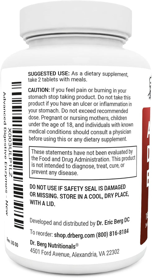 Dr. Berg Advanced Digestive Enzymes with Apple Cider Vinegar - includes Digestive Health Ingredients Like Betaine Hydrochloride (HCI), Ginger Root...