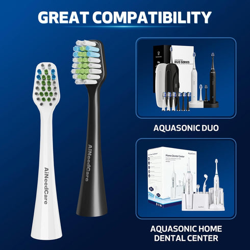 Toothbrush Replacement Heads for Aquasonic Duo Series and Home Dental Center - 8 White...