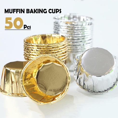 Silver Foil Metallic Paper Baking Cups Muffin Cups Cupcake Liners 50-Count Cake Baking Cups for Birthday, Wedding, Party (Silver)...