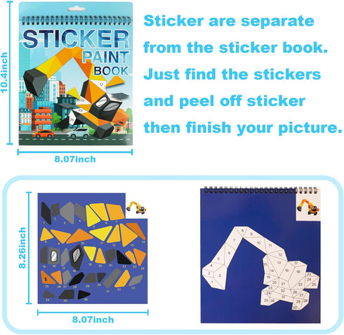 Vehicle Sticker Book for Kids Ages 4-8, Crafts for Kids Ages 4-8 Sticker Paint Books Boys and Girls Birthday Gifts Party Favor, Travel Toys Car St...
