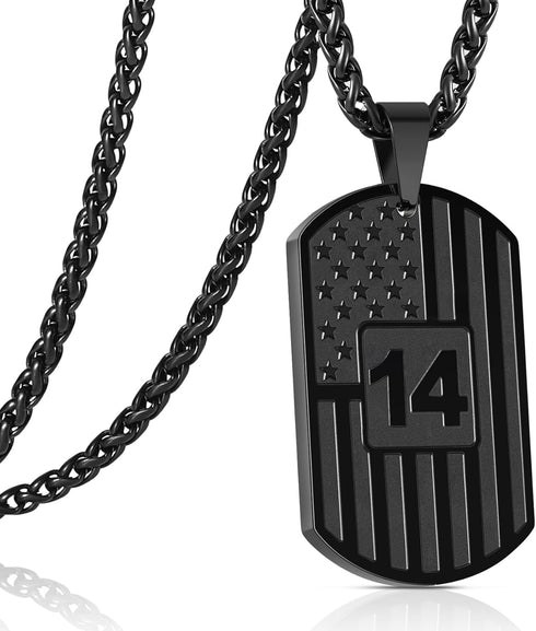 Baseball Football Basketball Soccer Number Necklace for Men Boys Son Boyfriend Grandson Nephew Brother Daughter, American Flag 0-99 Stainless Stee...