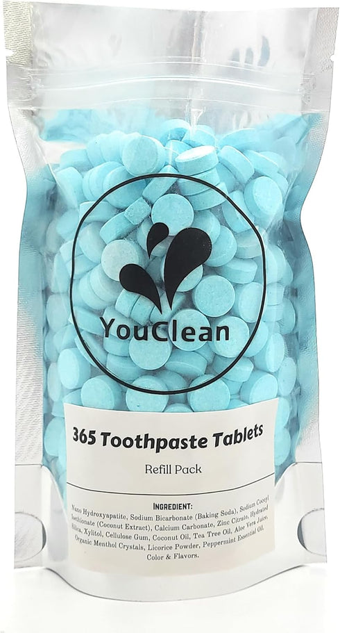 90 Toothpaste Tablets in Refill/Recycle Glass Tube - for Travel and Daily Home Office Use - Nano Hydroxyapatite, Fluoride-Free, Vegan (Blueberry90...