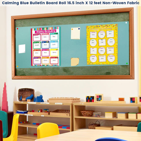 Calming Blue Bulletin Board Roll Non-woven Fabric 16.5 in X 12 ft Fun Size for Classroom Decor Decorations Greater Than Paper Back to School Teach...