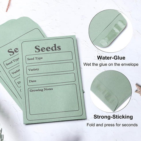 100 Pack Seed Saving Envelopes, 4.7 x 3.1 Inch Self-Adhesive Seed Packet Envelopes, Sage Green Envelopes for Garden...