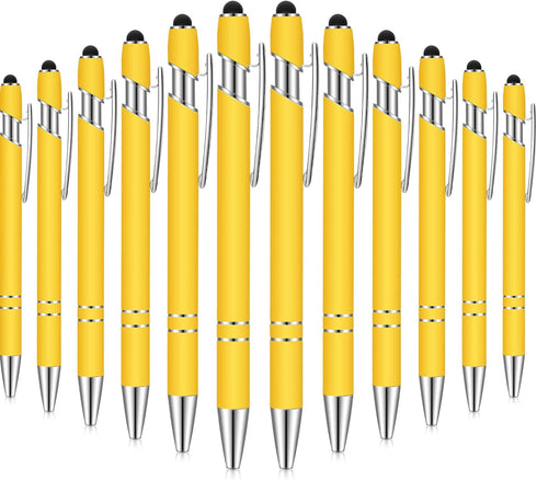 12 Pieces Ballpoint Pen with Stylus Tip, 1.0 mm Black Ink Metal Pen Stylus Pen for Touch Screens, 2 in 1 Stylus Ballpoint Pen (Yellow and Silver)....