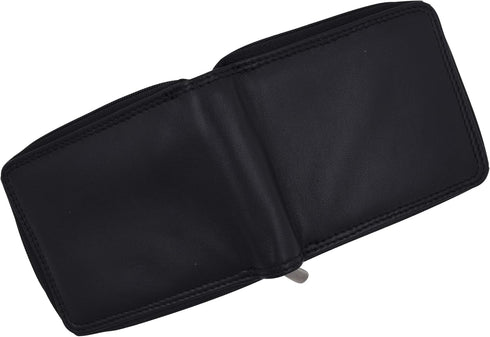 Men's Zipper RFID Blocking Premium Leather Zip-Around ID Bifold Wallet (Black)...