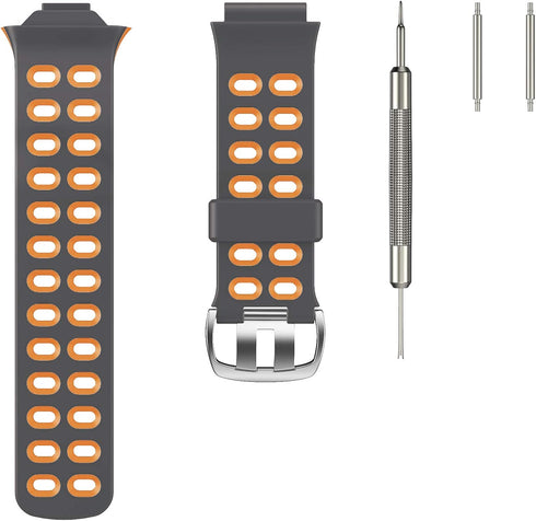 ANCOOL Compatible with Garmin Forerunner 310XT Watch Band, Soft Silicone Watch Strap Replacement for Forerunner 310XT Smartwatch, Grey-Orange...
