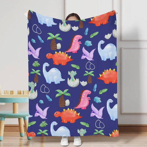 Baby Blanket Baby Dinosaur Cute Animals Flannel Throw Blanket Navy Blue Receiving Blanket Funny Baby Essentials for Boys Girls Multicolor 40x50 in...
