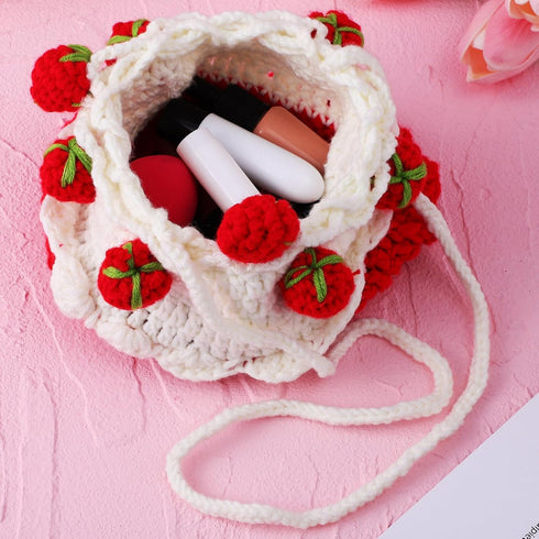 Strawberry Crochet Bag:1pc Knitted Bag Fruit Purse Women Knit Clutch Bag Handmade Knit Satchel Purse Handbag...