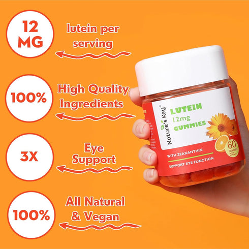 Nature's Key Lutein Gummies 12mg with Zeaxanthin & Vitamin A for Kids and Adults | Eye Health and Brain Function Supplement | Orange Flavor, 60Ct...