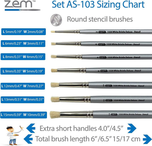 ZEM Brush Mfg Deluxe Stencil Artist Paint Brush Set 7 pcs Sizes 2 4 6 8 10 12 14...