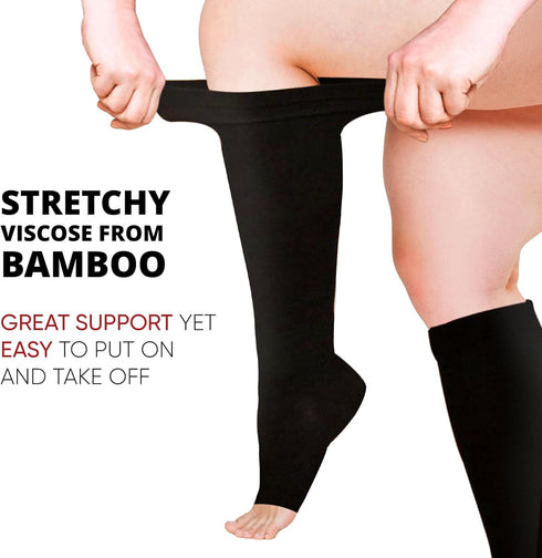 BAMS Plus Size Open Toe Compression Socks Wide Calf – Viscose from Bamboo Graduated (Toeless Black, XX-Large)...