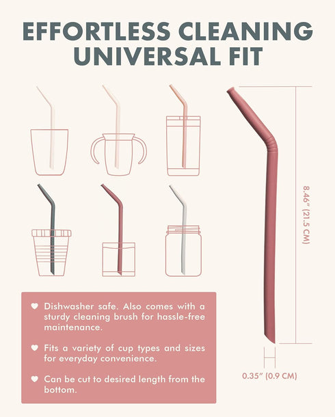 Nightingale Reusable Silicone Straws - Bendy Drinking Straw with Cleaning Brush - Collapsible and Bendable Travel Straw for Kids - Dishwasher Safe...
