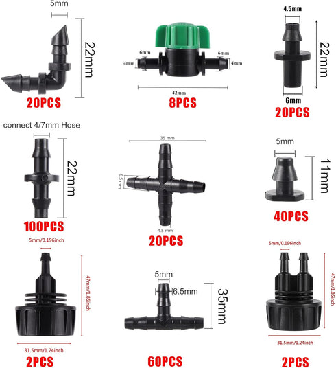 272 Pcs 1/4" Barbed Fittings Kit, 3/4'' to 1/4'' Hose Adapter,Straight Barbs,Tees,Elbows,End Plug,4-Way Coupling for Repair Drip Irrigation Fittin...