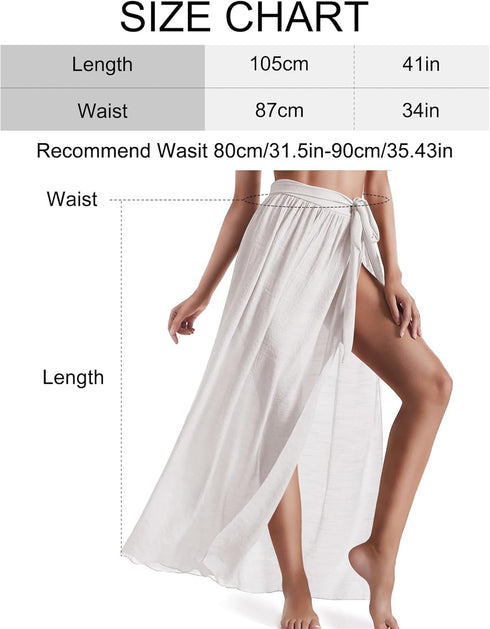 Eicolorte Beach Wrap Maxi Skirt for Women Bathing Suit Swim Bikini Cover Up Sarong (White, 4-12)...