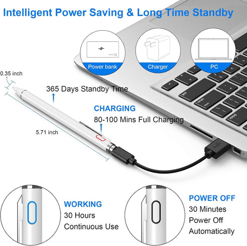 NTHJOYS 2 in 1 Rechargeable Digital Pen Fine Point Stylus for iPhone/iPad Pro/Mini/Air/Samsung and Other Touch Screens...