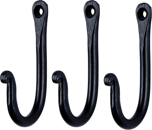 HB Decorative Hook Wrought Iron Wall Mount Coat Hooks ~ Set of 3 Handmade Classic Wall Hooks for Hanging Keys, Bags, Towels (Robe Hanger)...