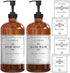 16 OZ Thick Amber Glass Soap Dispenser with Plastic Pump 2 Pack, Hand and Dish Soap Dispenser Set for Bathroom with 6 Waterproof Labels...